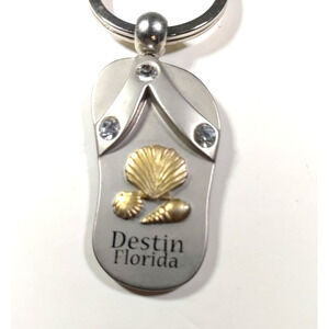 Sandal Flip Flop Destin Florida Silver Gold Tone Heavy Metal Keychain